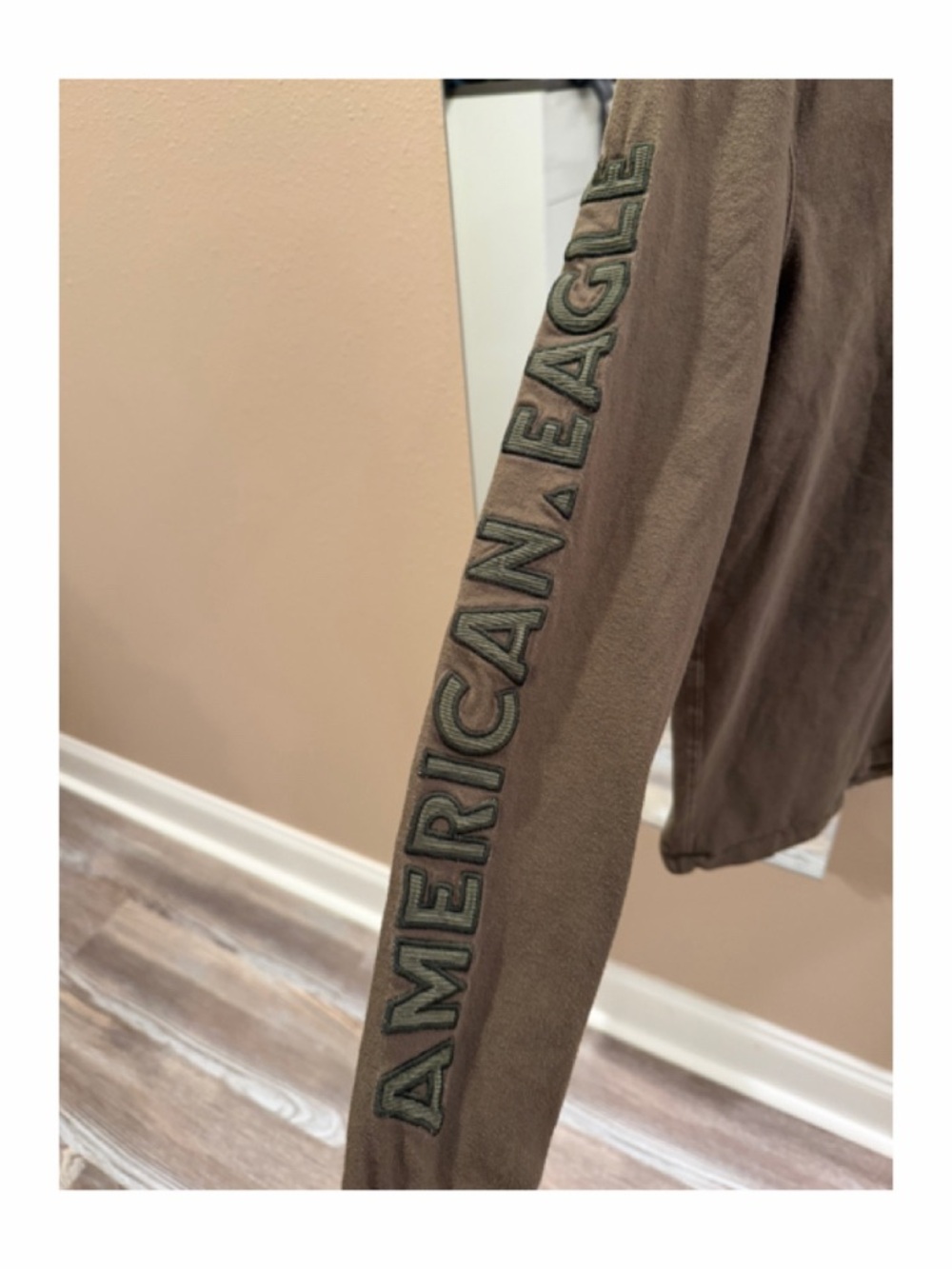 American Eagle Outfitters Brown Long Sleeve Shirt with Sleeve Logo